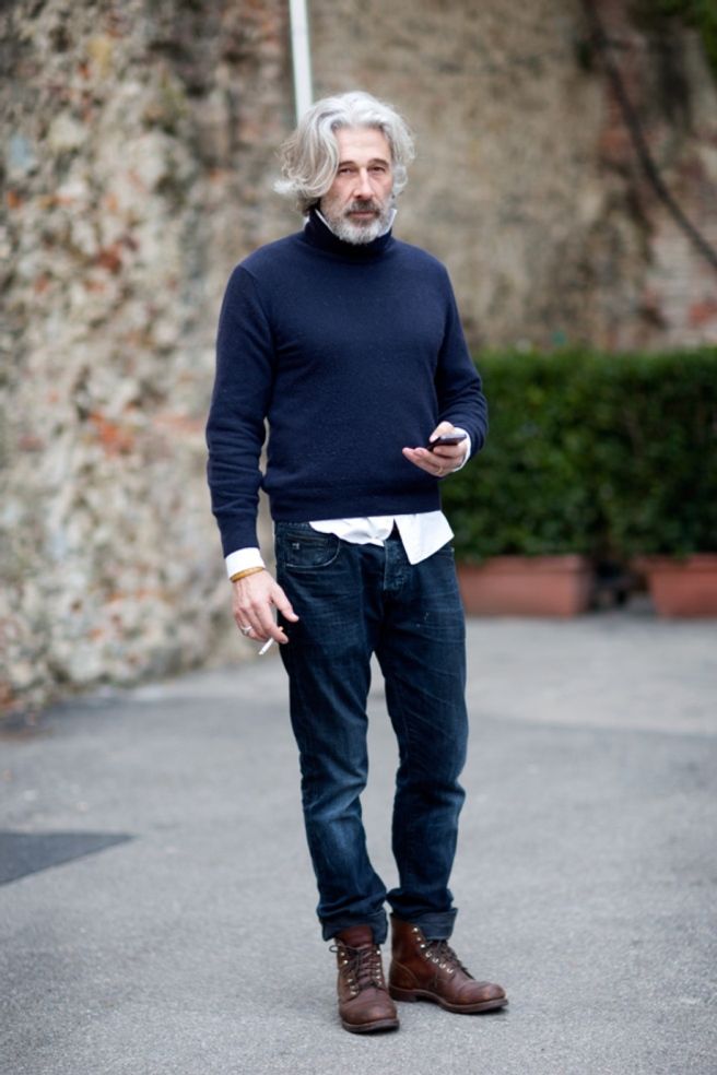 navy turtleneck outfit